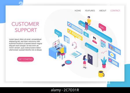 Customer support concept. Contact us. FAQ. Hotline chat consultant Helpdesk talking. Call center concept 3d isometric website landing page template vector illustration Stock Vector