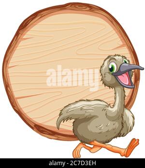 Blank sign template with cute ostrich on white background illustration Stock Vector
