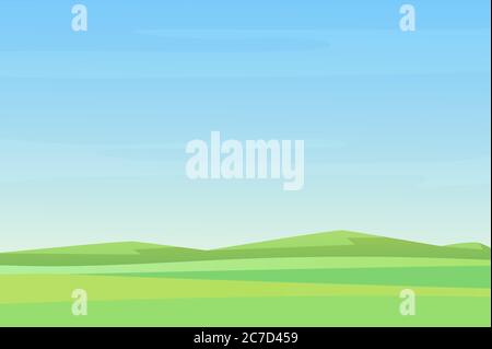 Fully minimalistic simple empty Meadow green fields landscape, great design for any purposes. Cartoon vector illustration Stock Vector