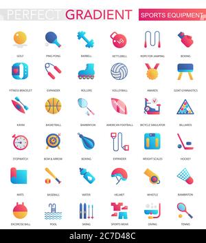 Vector set of trendy flat gradient Sport equipment icons Stock Vector