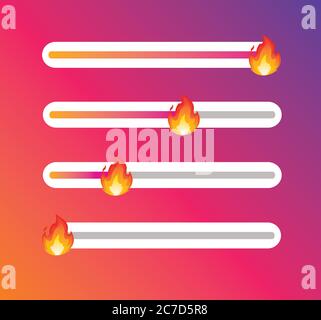 Insta emoji slider. Fire icon.Fire emoticon.Fire emoji.Emoticon level slider.Feedback  poll.Vector feedback survey template. Stock Vector