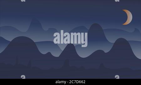 Night mountain winter landscape. Vector illustration. Vector graphics Stock Vector