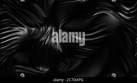 Abstract black fabric background with ripples and folds. Black cloth texture. Waving black cloth flag. 3d rendering. Stock Photo