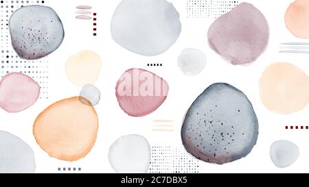 Abstract geometric modern design combined with stain hand-painted watercolor on white background. Artistic vector used as decorative design of brochur Stock Vector