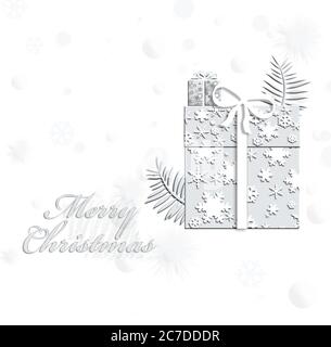Elegant Christmas background with abstract gift boxes made from light grey snowflakes on white background. New Year luxury card. 3D illustration. Copy space Stock Photo