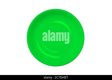 Green empty plate isolated on a white background. A top view of a flat layout. Stock Photo