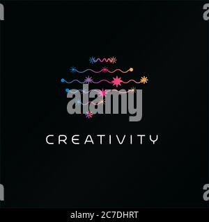 Creativity thinking, human brain abstract symbol, brain skills up, information flow in creative brain, vector logo template. Stock Vector