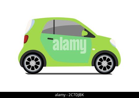 Car sharing logo, vector city micro green car. Eco vehicle icon isolated white background. Cartoon vector illustration. Stock Vector