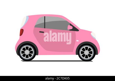 Car sharing logo, vector city micro pink car. Eco vehicle icon isolated on white background. Cartoon vector illustration Stock Vector