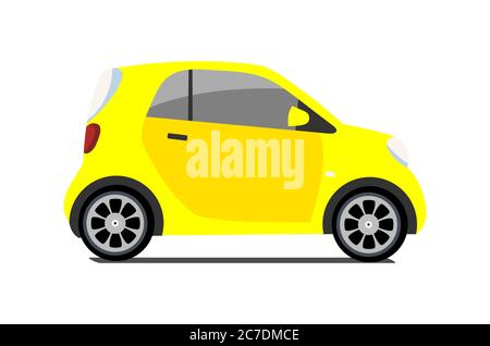 Car sharing logo, vector city micro yellow car. Eco vehicle icon isolated white background. Cartoon vector illustration. Stock Vector