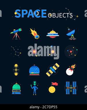 Space objects - colorful flat design style icons Stock Vector