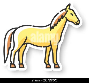 Horse patch. Wild stallion, common steed, mare. Equestrian sport, horse breeding RGB color printable sticker. Purebred racehorse, untamed mustang vect Stock Vector