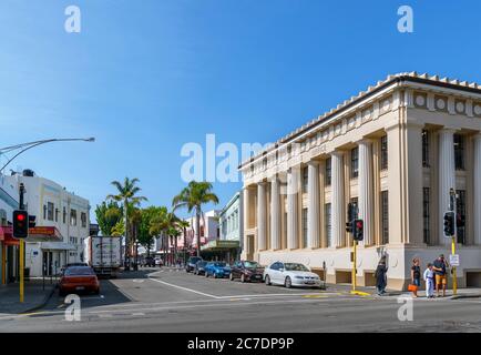 Public Trust Office building on Dalton Street in the art deco district of downtown Napier, North Island, New Zealand Stock Photo