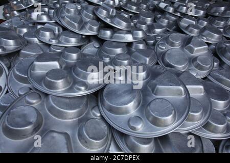 Closeup shot of Metal canteen dishes in Thailand during daytime Stock Photo