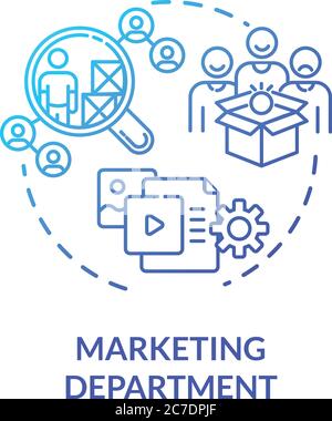 Marketing department blue gradient concept icon. Commercial plan. Corporate financial data. Product management idea thin line illustration. Vector iso Stock Vector