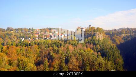 Hohnstein panorama in Saxon Switzerland landscape during autumn season Stock Photo