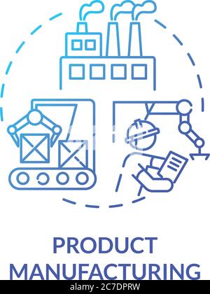 Product manufacturing blue gradient concept icon. Factory development process. Conveyor operator. Product management idea thin line illustration. Vect Stock Vector