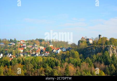Saxon Switzerland the village Hohnstein in Germany during autumn season Stock Photo