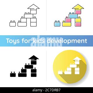 Construction toy icon. Building blocks. Colors and shapes learning toddlers toys. Children educational toys. Cognitive skills. Linear black and RGB co Stock Vector