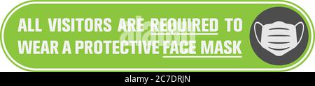 wide sticker or banner with text ALL VISITORS ARE REQUIRED TO WEAR PROTECTIVE FACE MASK and mask icon, covid-19 safety measure information sign Stock Vector