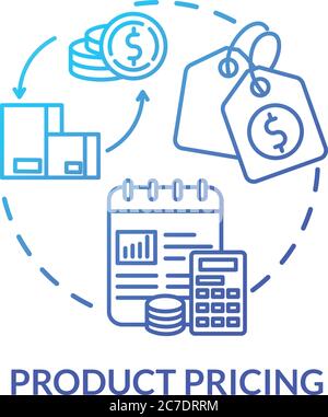 Product pricing blue gradient concept icon. Sell merchandise. Commerce plan. Financial strategy. Product management idea thin line illustration. Vecto Stock Vector