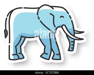 Elephant patch. Large land animal, exotic wildlife. African savanna, Indian fauna RGB color printable sticker. Huge mammal with long trunk and tusks v Stock Vector