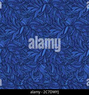 Blue doodle abstract waves seamless pattern. Stock Vector