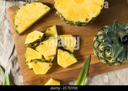 Raw Yellow Organic PIneapple Slices Ready to Eat Stock Photo