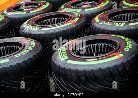 Hungaroring, Budapest, Hungary. 16th July, 2020. F1 Grand Prix of Hungary, drivers arrival and track inspection day; Pirelli tyres Credit: Action Plus Sports/Alamy Live News Stock Photo