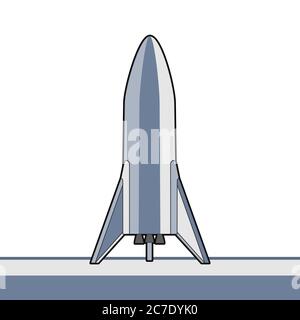 Rocket spaceship isolated vector retro style illustration. Vector cartoon spaceship isolated on white background web, postcard, poster, print, banner. Stock Vector