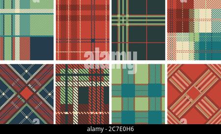 Lumberjack pattern fabric seamless. Tartan checkered ornament in classic Scottish style clan symbols stylish. Stock Vector