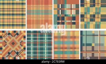 Fabric pattern lumberjack seamless. Checkered ornament in classic Scottish style clan symbols stylish coloring. Stock Vector