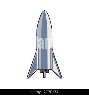 Rocket spaceship isolated vector retro style illustration. Vector cartoon spaceship isolated on white background web, postcard, poster, print, banner. Stock Vector