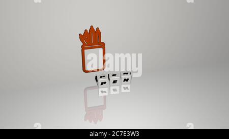 3D representation of PEN with icon on the wall and text arranged by metallic cubic letters on a mirror floor for concept meaning and slideshow presentation. illustration and background Stock Photo