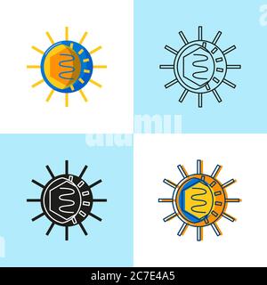 Poliomyelitis icon set in flat and line style. Polio virus cell symbols collection. Vector illustration. Stock Vector