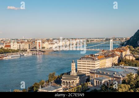 Elisabeth bridge on blue Danube at Budapest, Hungary Stock Photo