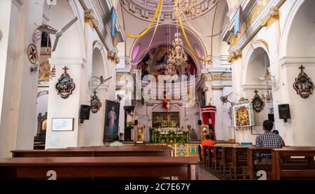 Pondicherry, India - February 2020: Inside the Immaculate Conception Cathedral in the city of Pondicherry Stock Photo