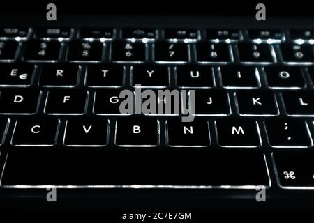 Horizontal shot of a keyboard with lights - great for a unique background Stock Photo
