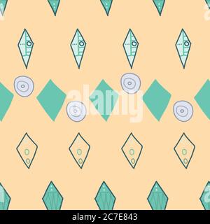 doodled teal colored shapes in rows on yellow background Seamless pattern Vector hand drawn doodle style illustration surface design Stock Vector