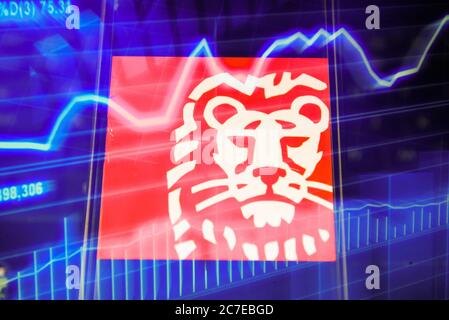 Poland 16th July In This Photo Illustration A Multiple Exposure Image Shows A Santander Bank Logo Displayed On A Smartphone With Stock Market Percentages On The Background Credit Omar Marques Sopa Images Zuma