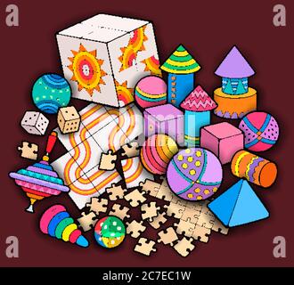 cubes toy object for small children to play, flat style cartoon vector ...