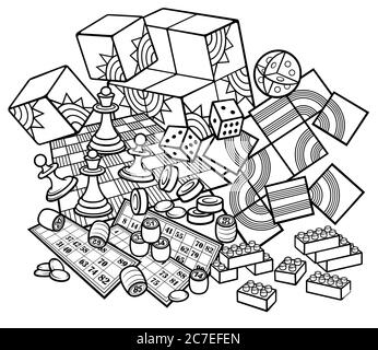 Cartoon doodles hand drawn kids toys illustration. Stock Vector