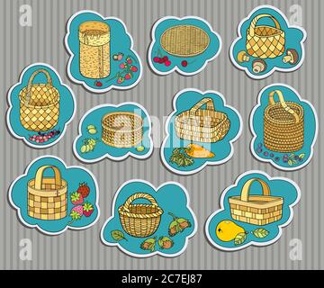 Funny berries, fruits, vegetables in baskets Stock Vector