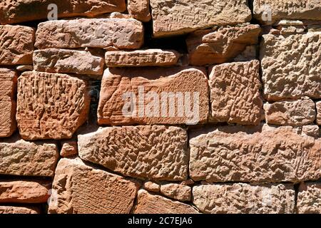 Old red sandstone outside wall. Stock Photo