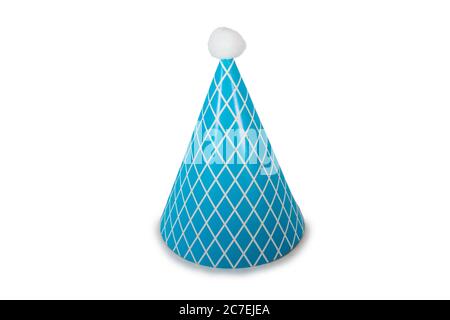 A Light Blue Birthday Hat with Stripes on a Pure White Background Stock Photo