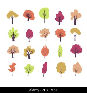 Isolated simple trees icons set Stock Vector