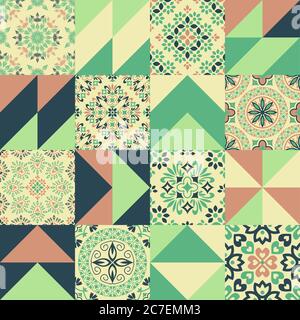 Seamless geometric and abstract floral patterns patchwork Stock Vector