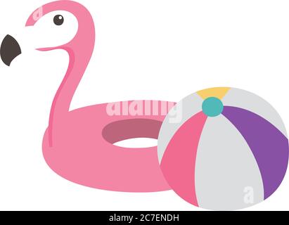 woman with flamingo float summer time vacations design vector ...