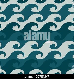 teal ocean waves seamless vector pattern Stock Vector