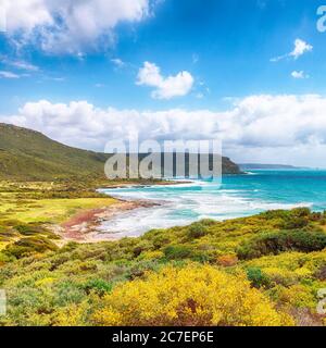 Amazing view at mediterranean coast and S'Abba Druche beach near Bosa.  Location: Bosa , Province of Oristano, Italy, Europe Stock Photo - Alamy